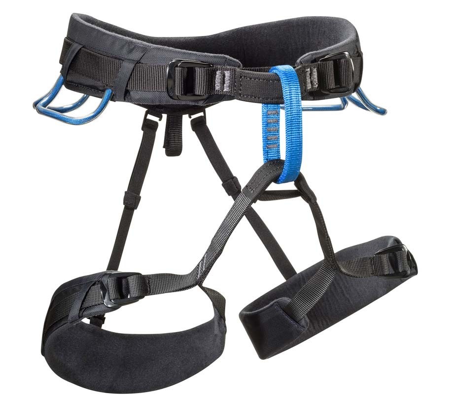 rock climbing shoes and harness