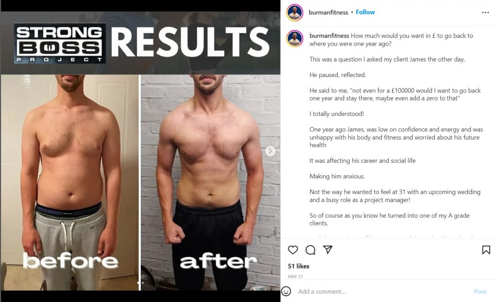 instagram personal trainer testimonial example